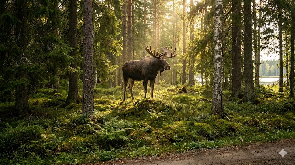 Elch in schwedischem Wald – Elchbegegnung in Småland
