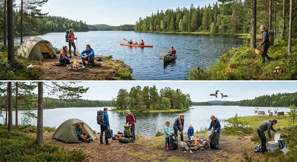 Wanderer im schwedischen Wald – Jedermannsrecht
