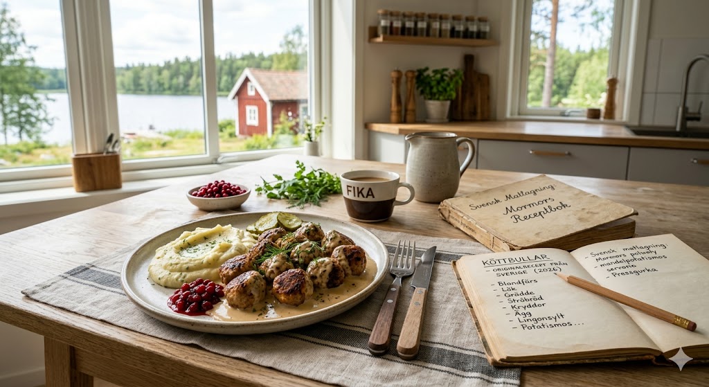 Köttbullar mit Kartoffelpüree, Rahmsoße und Preiselbeeren – schwedisches Nationalgericht
