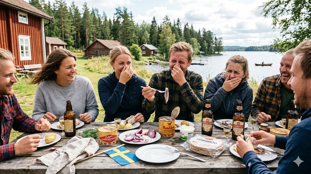 Surströmming auf Tunnbröd mit Kartoffel, Zwiebel und Dill – traditionelles schwedisches Rezept